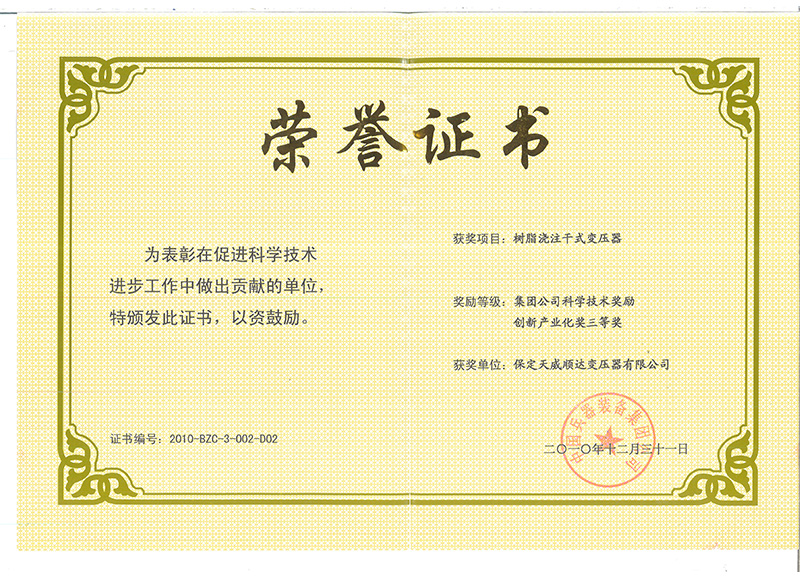 兵装三等奖树脂浇注2010年